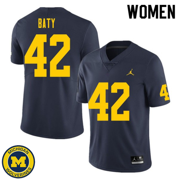 Women Michigan Wolverines #42 John Baty Navy Player Jersey